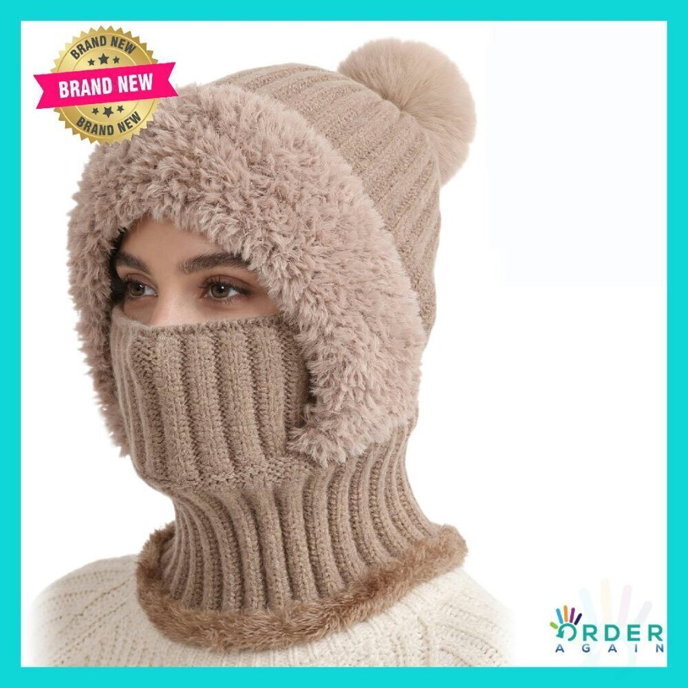Knitted Balaclava Hat Scarf Mask Set Winter Warm 4-in-1 Beanie Chic Versatile